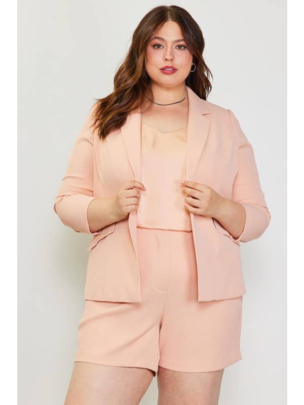 SKIES ARE BLUE - Wholesale Blazer - Women's - Plus Size Recycled Poly Shirred Sleeve Blazer
8