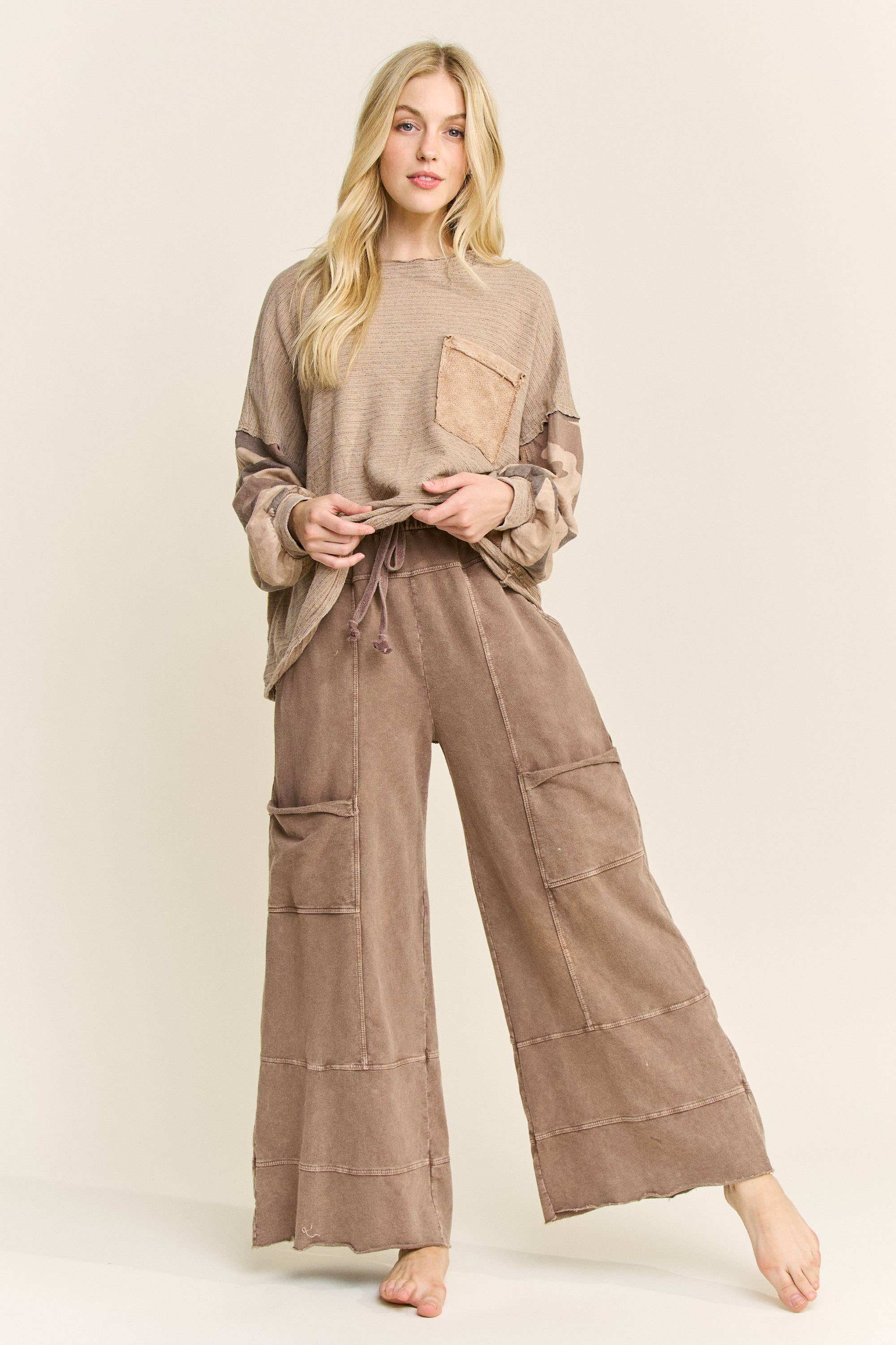 J.Her - Wholesale Pants - Women's - BEST Mineral Wash Wide leg Cropped pants HP552419