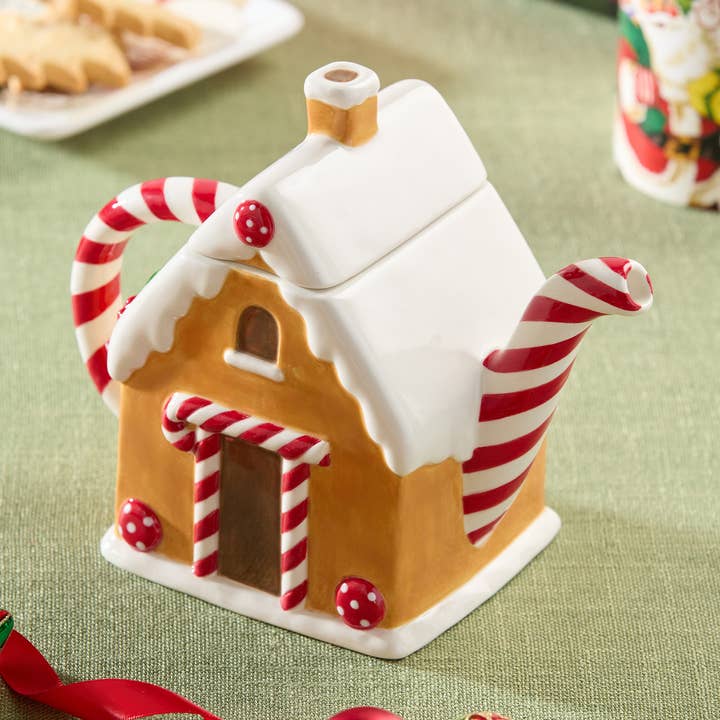 Santa's Retro Christmas 3-D Gingerbread Teapot 36 oz. for wholesale by Certified International