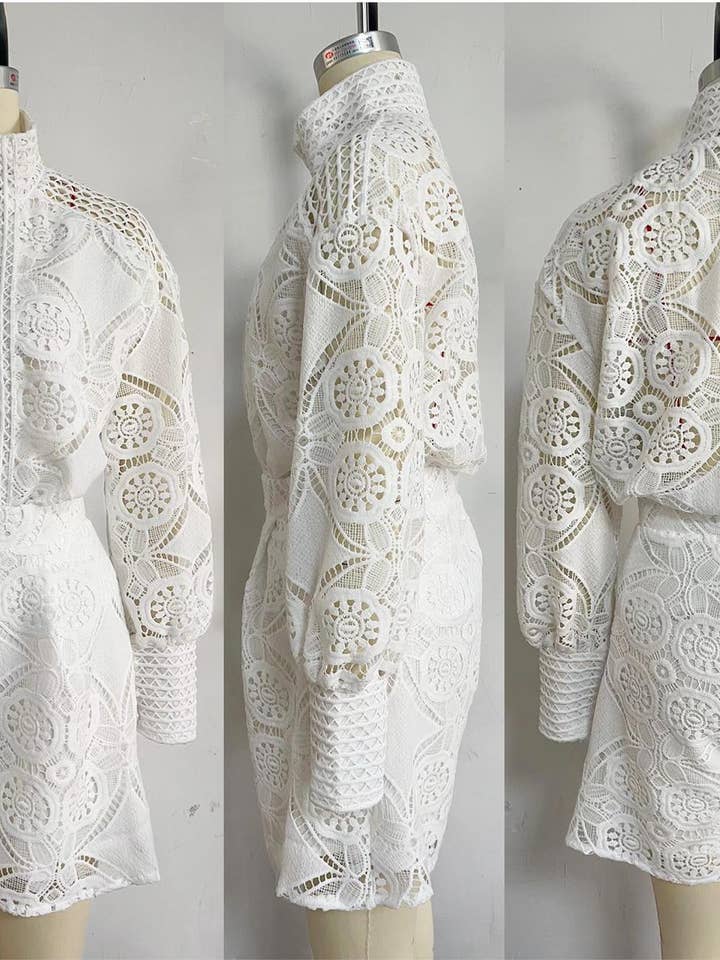 UNISHE - Wholesale Top & Short Set (NOT Loungewear) - Women's - Full Lace Buttoned Blouse With Shorts 2pcs Set ZK1543