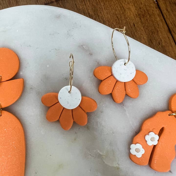 Tennessee Orange Half Daisy Hoops - Game Day Earrings for wholesale by abigailandi.co
