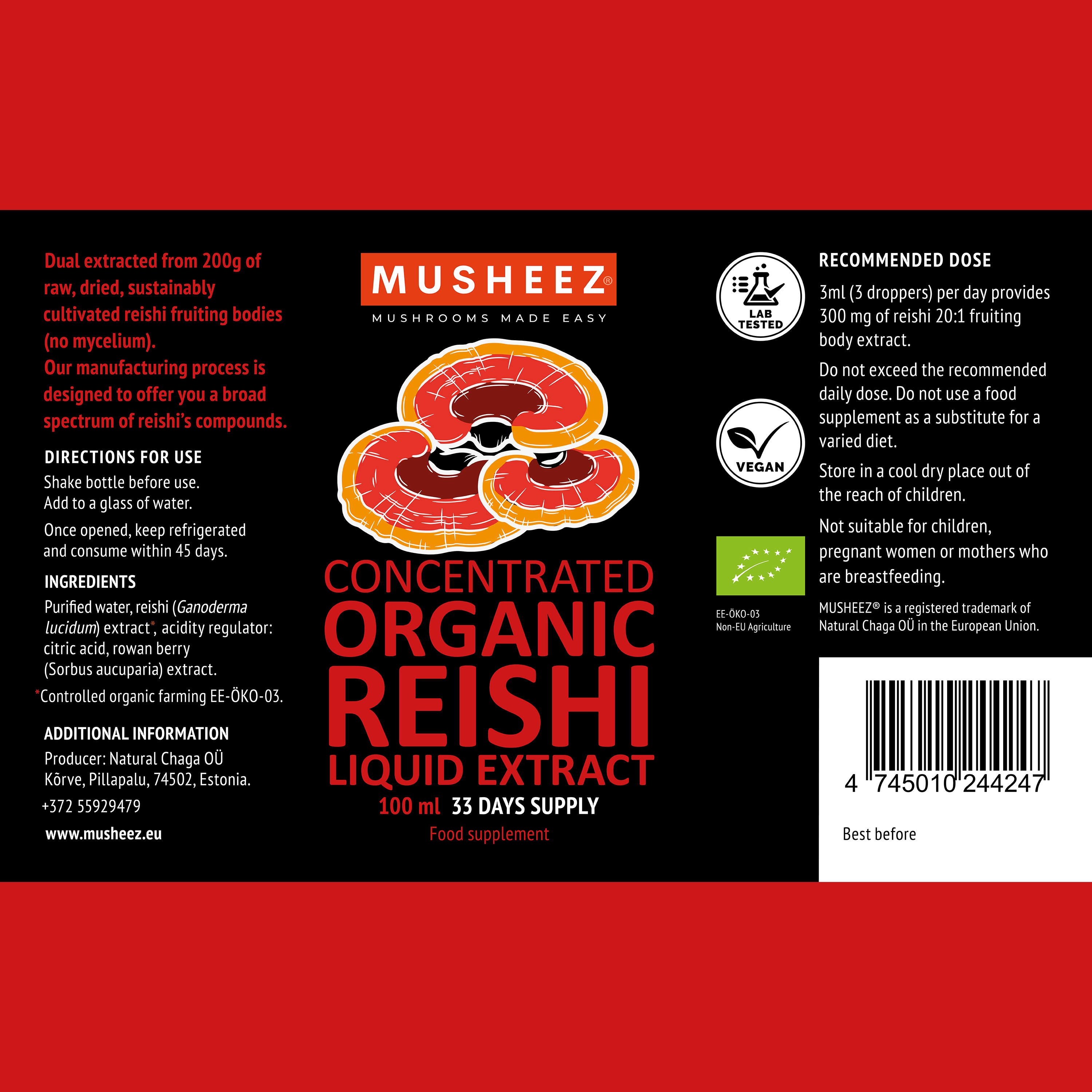 MUSHEEZ - Wholesale Voedingssupplement/vitamine - Biologisch vloeibaar extract van Reishi (100 ml)1