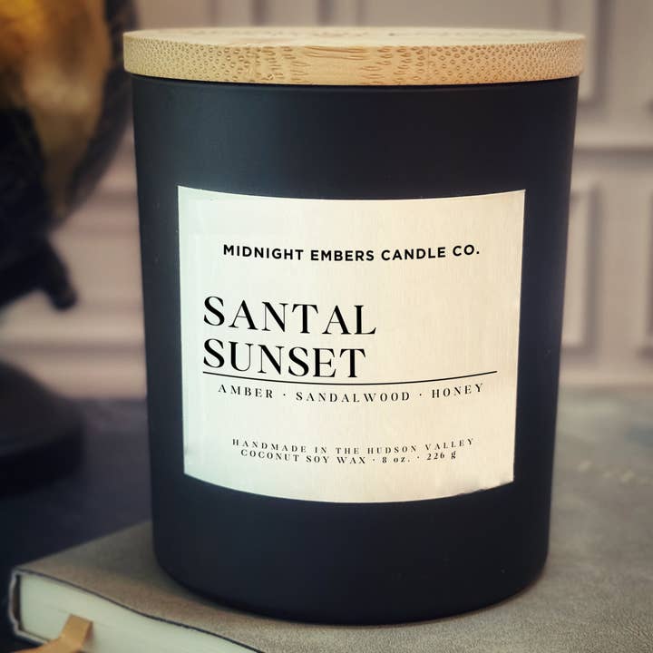 Santal Sunset 8 oz. Candle for wholesale by Midnight Embers Candle Co.