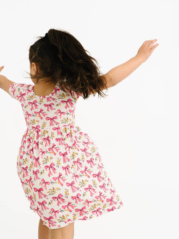 Little One Shop - Wholesale Clothing Set - Baby - Bloom Bows Short Sleeve Bamboo Dress