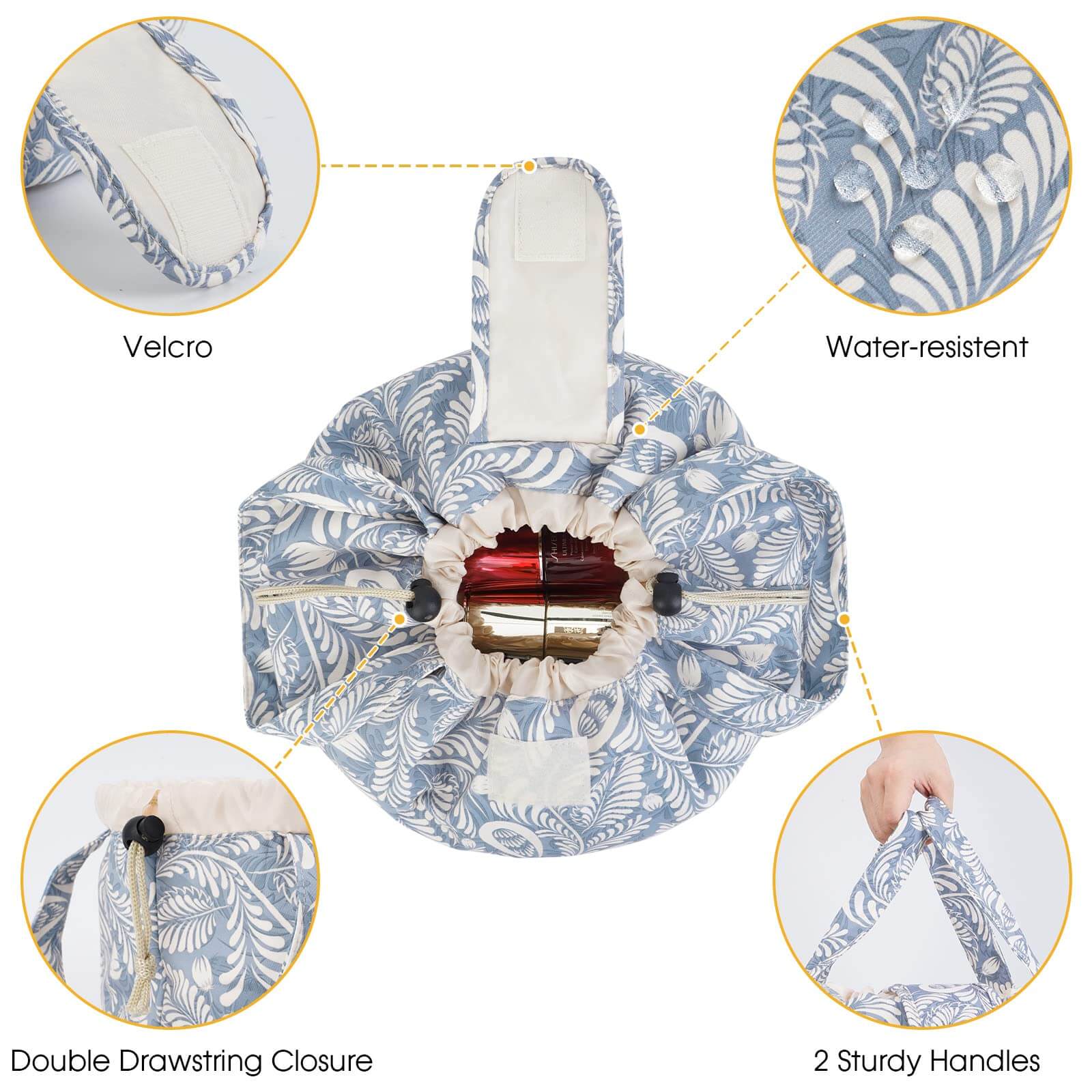 wandf – bolsa de maquilhagem e cosméticos por atacado – Saco de maquilhagem com cordão de barril Bolsas grandes para higiene pessoal cosmética11