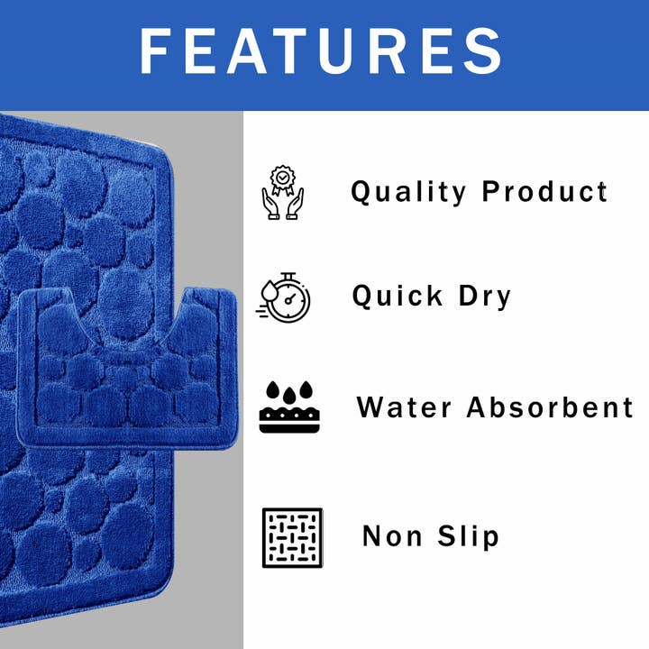Cali Bubbles 2 Piece Royal Blue Bath Mat & Pedestal Set for wholesale on Faire2