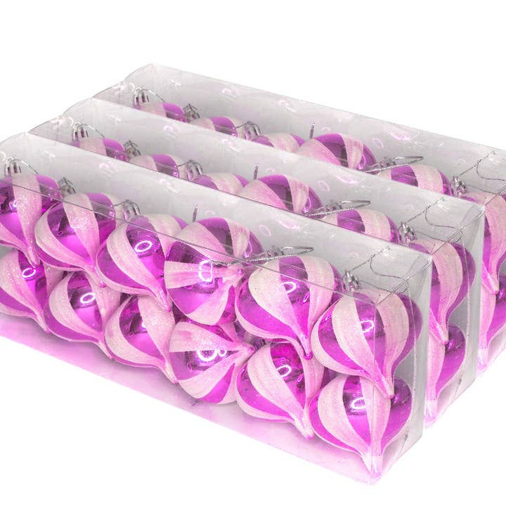 Winterland Inc. - Wholesale Ornament Set - 36 Pack Hot Pink Onion Ornament with Glitter Stripes