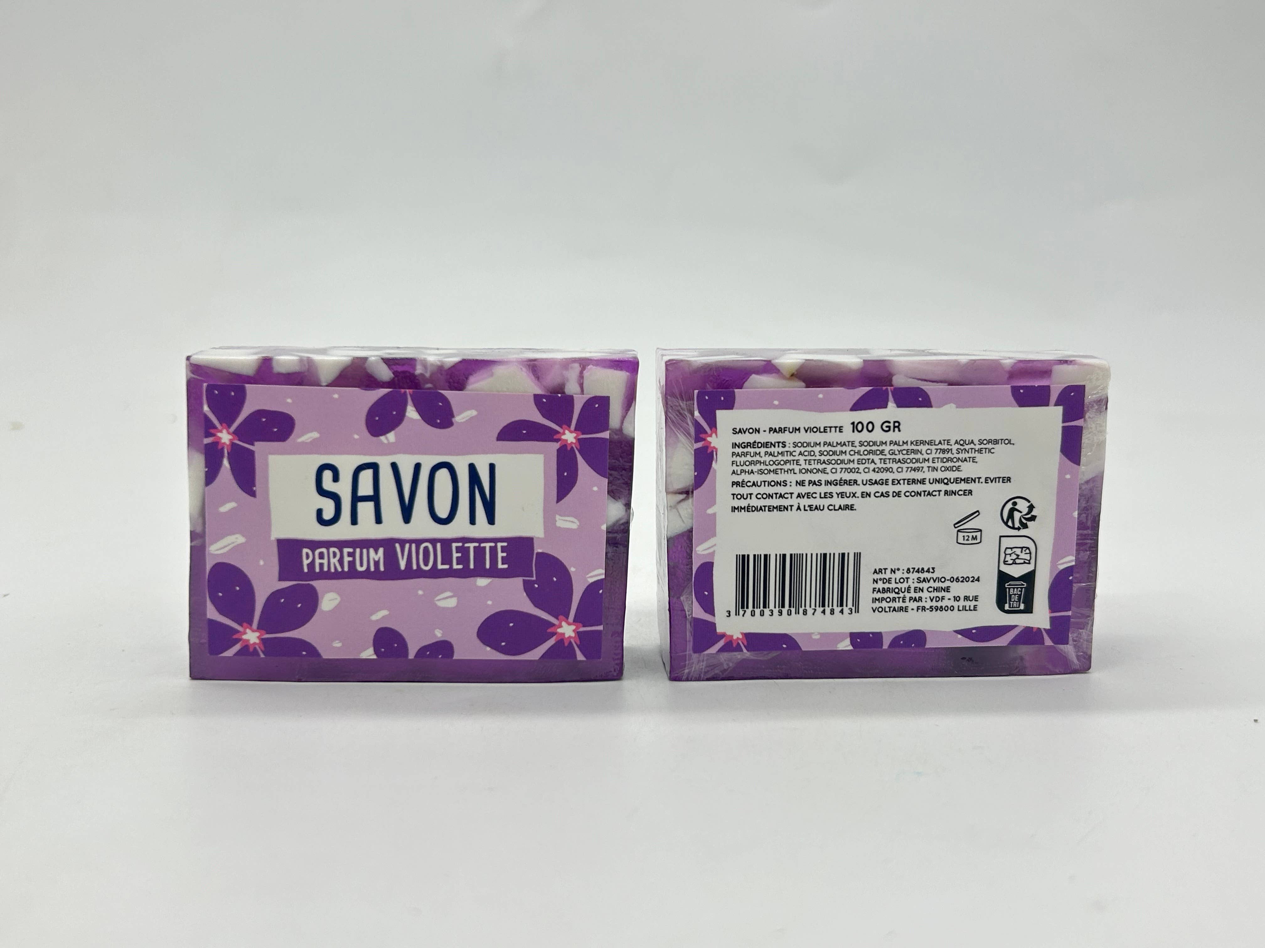 FRENCH TENDANCE - Vente Assortiment de savons - Savon en tranche glyc végé 100 gr - Senteur Violette2