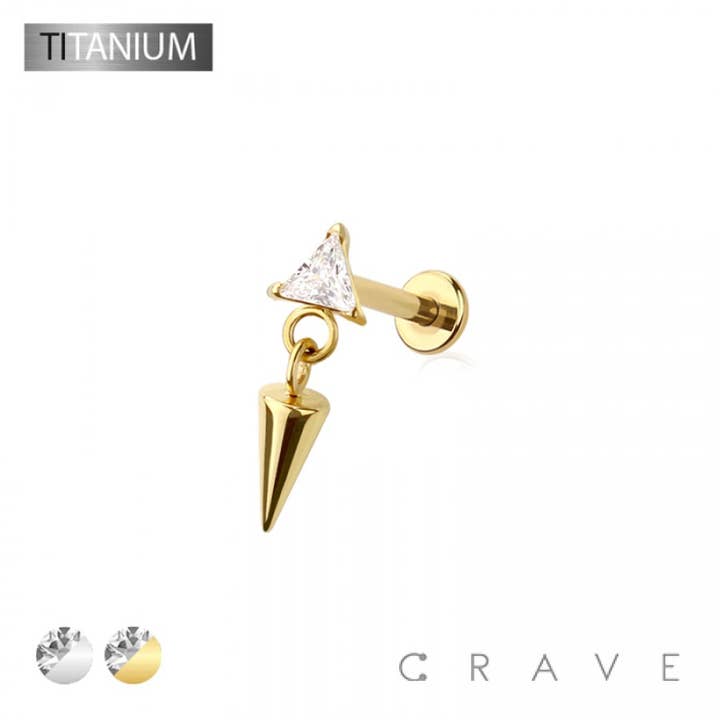 CRAVE BODY JEWELRY - Wholesale Stud/Post Earrings - IMPLANT GRADE SOLID TITANIUM CZ TRIANGLE DANGLE SPIKE PUSH I