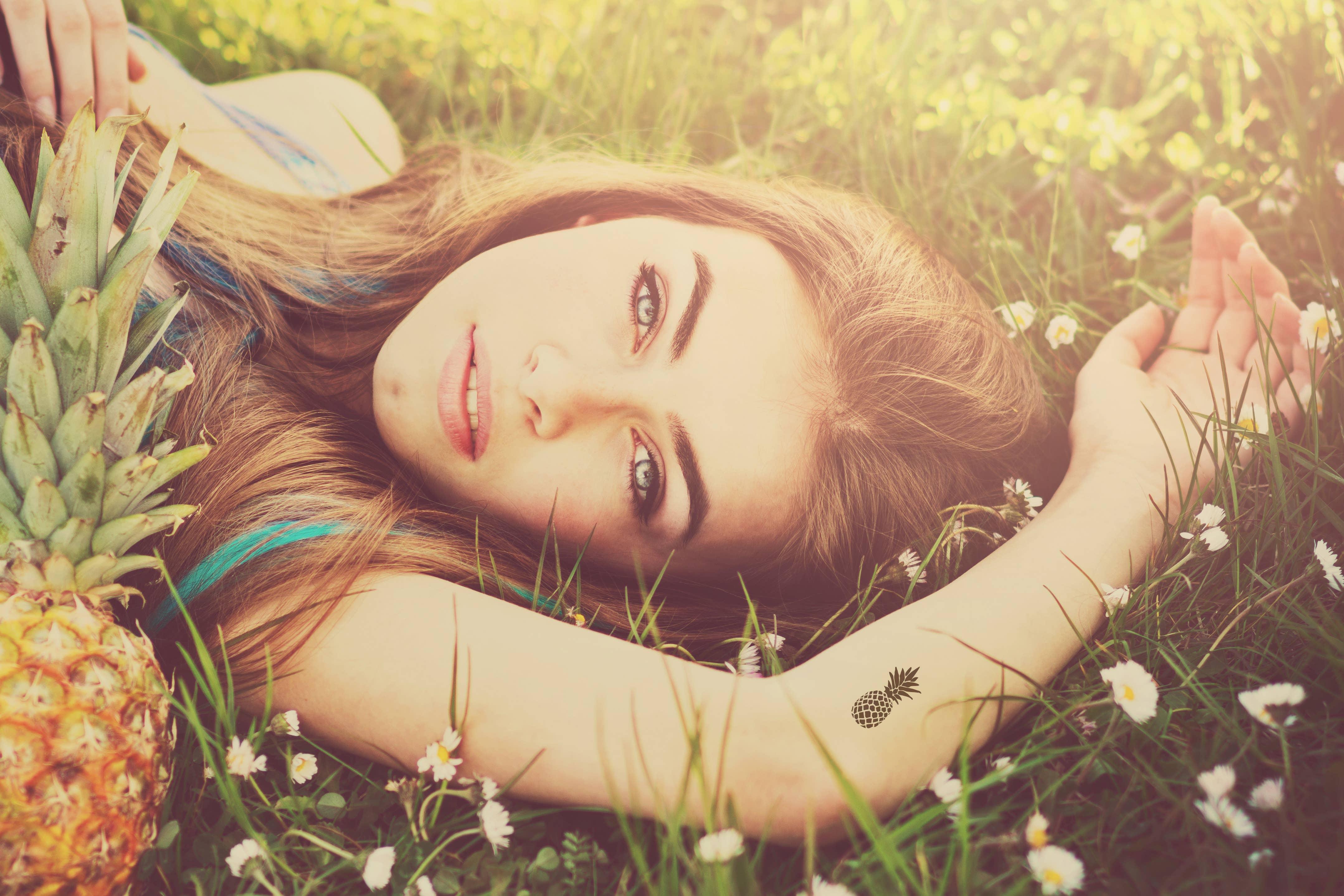 encredelicate – Tatuagem temporária por atacado – Tatuagem temporária pequena de abacaxi (conjunto com 4 unidades)6