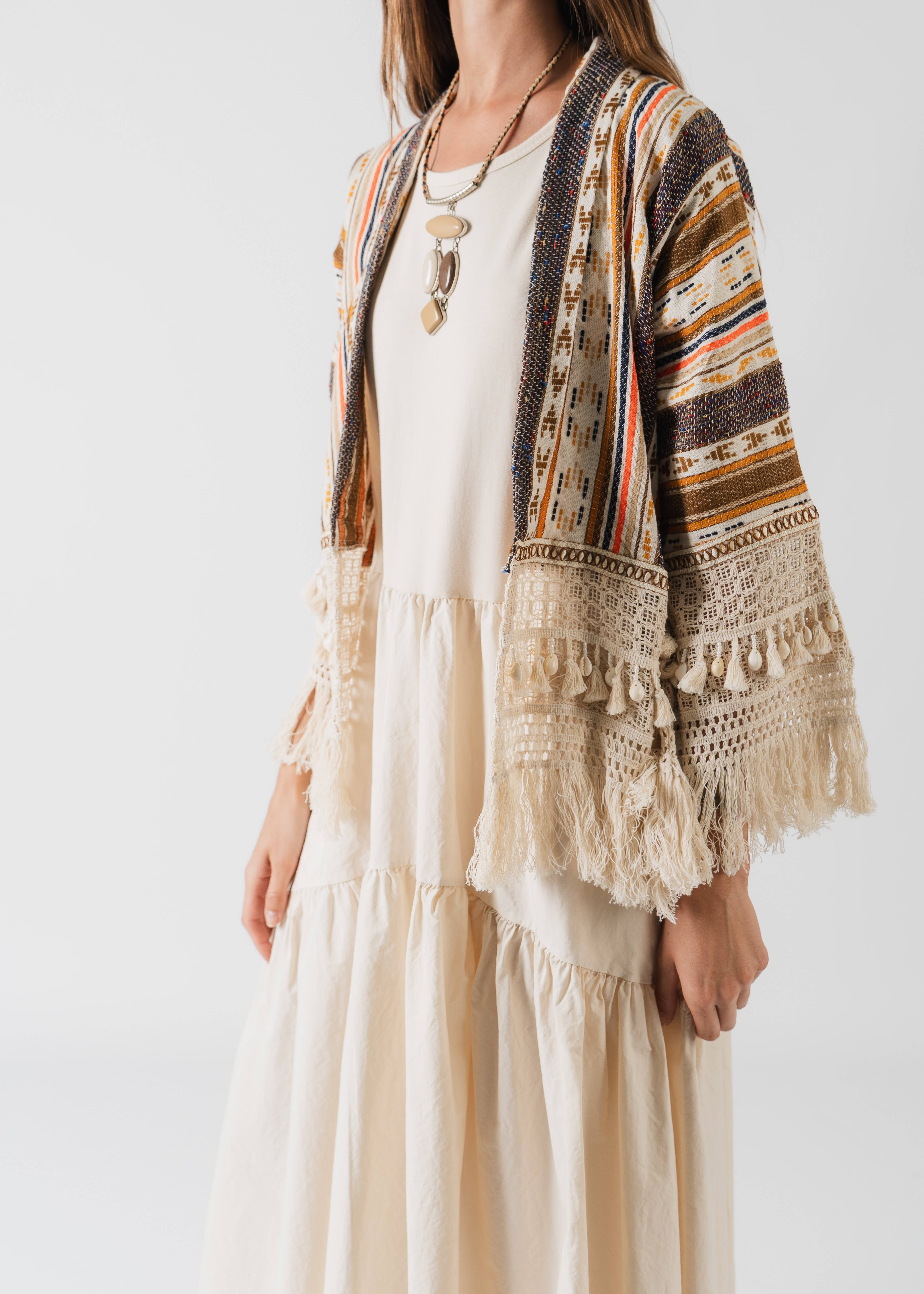 multicoloured Open bohemian-style cotton jacket with decorations for wholesale on Faire2