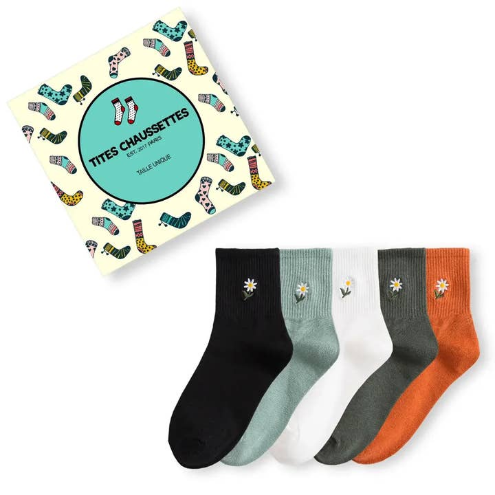 5er-Pack Damen-Kniestrümpfe mit Blumen I 35-41 für den Großhandel von Tites Chaussettes
