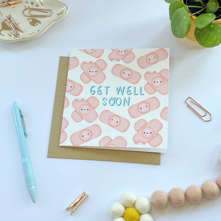 Cute Plaster Get Well Soon Greeting Card for wholesale by Collette Daisy Designs Co