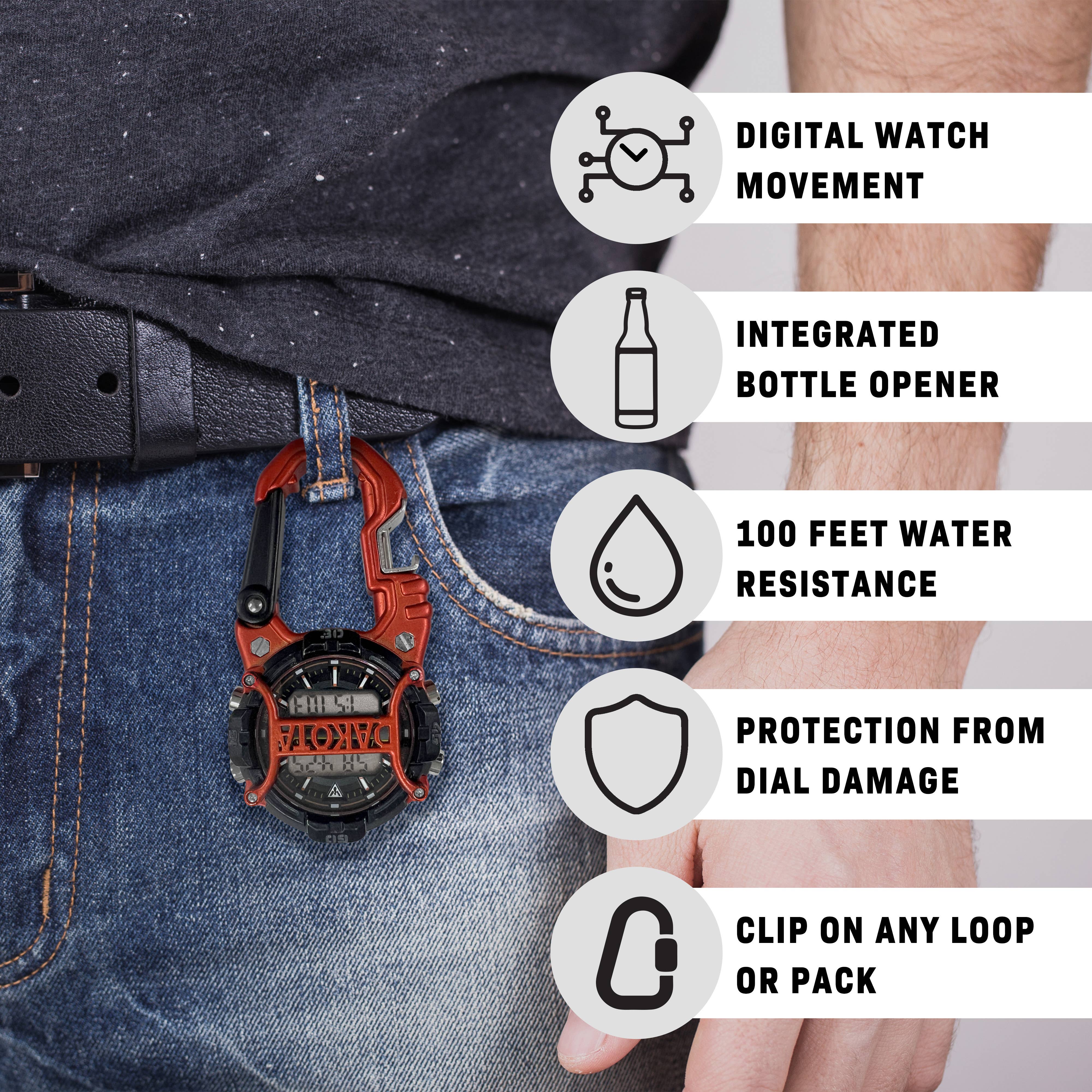 Dakota (Dakota Watch Company) - Vendita all'ingrosso Orologio da tasca - Unisex - Dakota Digital Cage Clip – Orologio da tasca da uomo, Arancione1