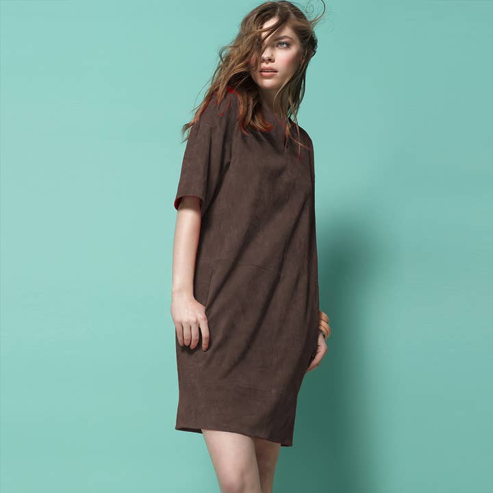 AYASSE - Wholesale Dress - Women's - Deena stretch leather dress. charcoal velour0