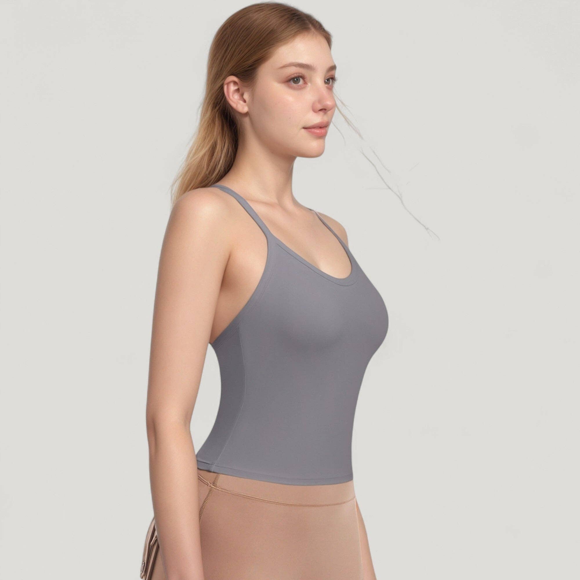 Active by Anna-Kaci - Wholesale Athletic Top - Women's - Strappy Crisscross Back Athletic Tank Top with Built-In Shel18