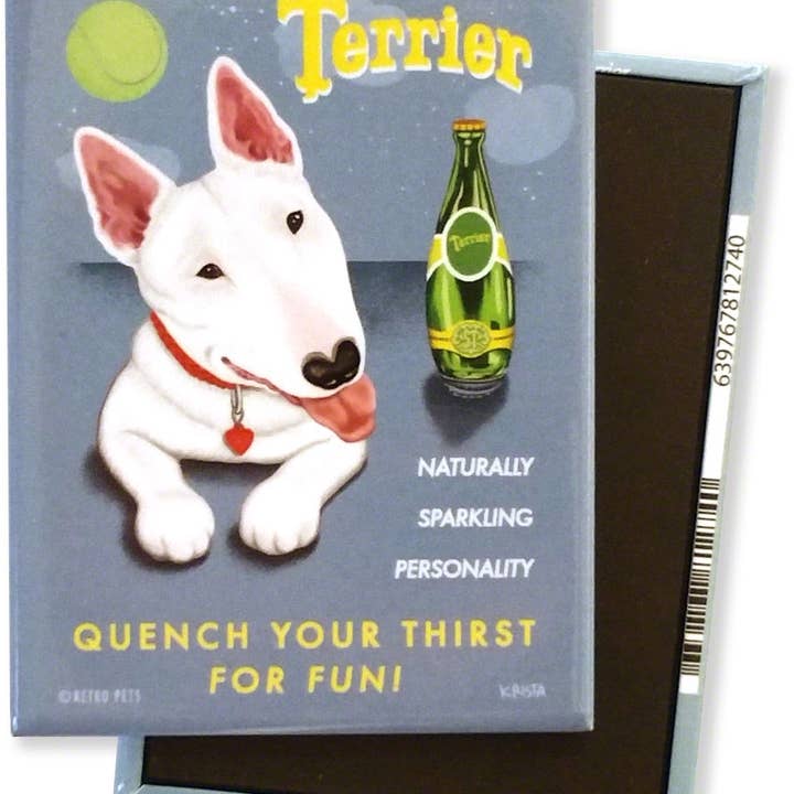 Retro Pets - Wholesale Magnet - Bull Terrier 'Perrier Spoof' 4-Pack Magnets