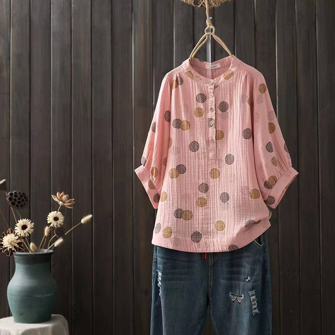 Whisper Mint - Wholesale Blouse - Women's - Double-Layer Cotton Gauze Shirt Blouse Loose-Fit Blouse0