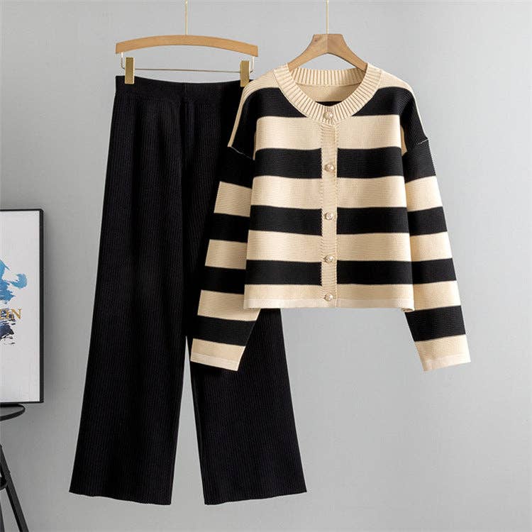 Classic Black Chic Korean TwoPiece Knit Set Cardigan  Top for wholesale on Faire6