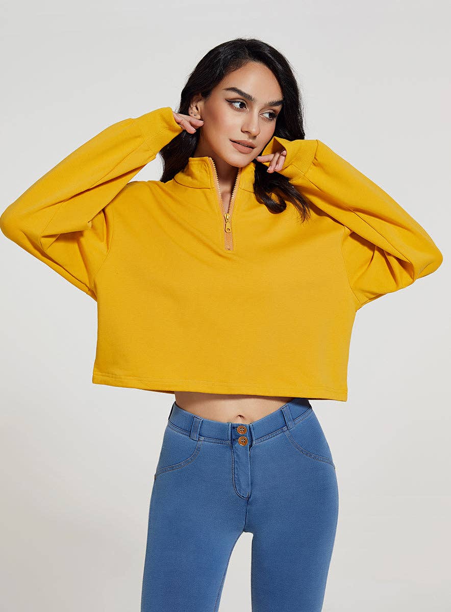 Crave by FW - Wholesale Sweatshirt - Women's - Half-zip Stand-up Collar Sweatshirt - Cropped Design7