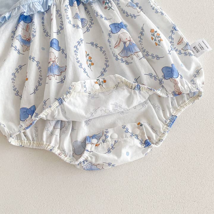 Blue Summer Hot Selling Baby Girls Sleeveless Crew Neck Rabbits Pattern bodysuit for wholesale on Faire1