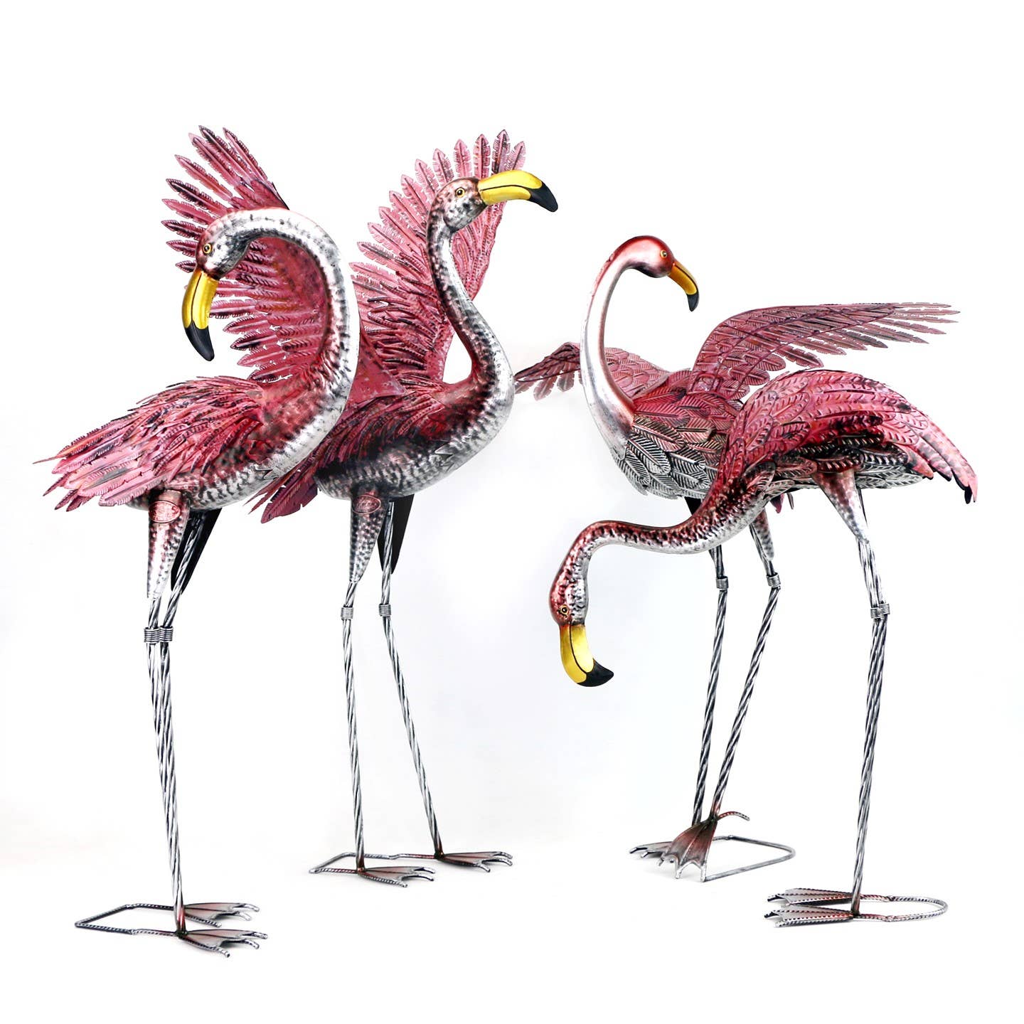 Zaer Ltd. International - Wholesale Garden/Lawn Stake - 41.3" Tall Metallic Pink Flamingo Garden Stakes- 4PC/Set7