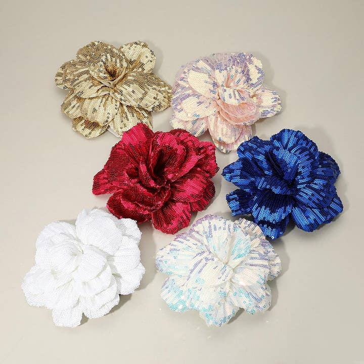 Sequin Flower Pin Brooch / Hair Clip / Hair Band / Bracelet for wholesale by Sensibling Corp.