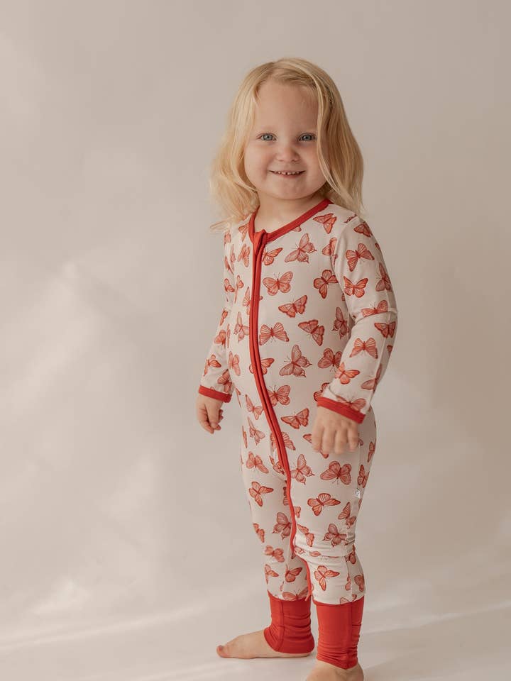 Vlinder | Bamboe Rits Romper voor wholesale door Annie Bean & Co
