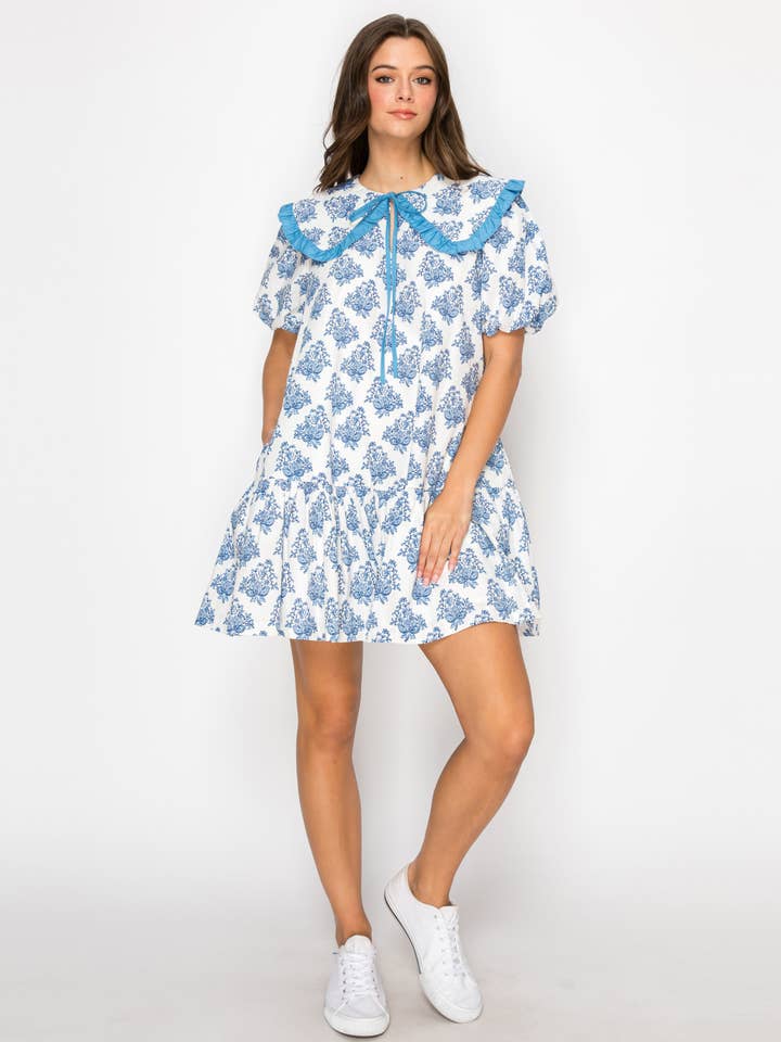 LoveWednesday - Wholesale Dress - Women's - Ajrak Print Cotton Mini Dress With Collar - LWD2915