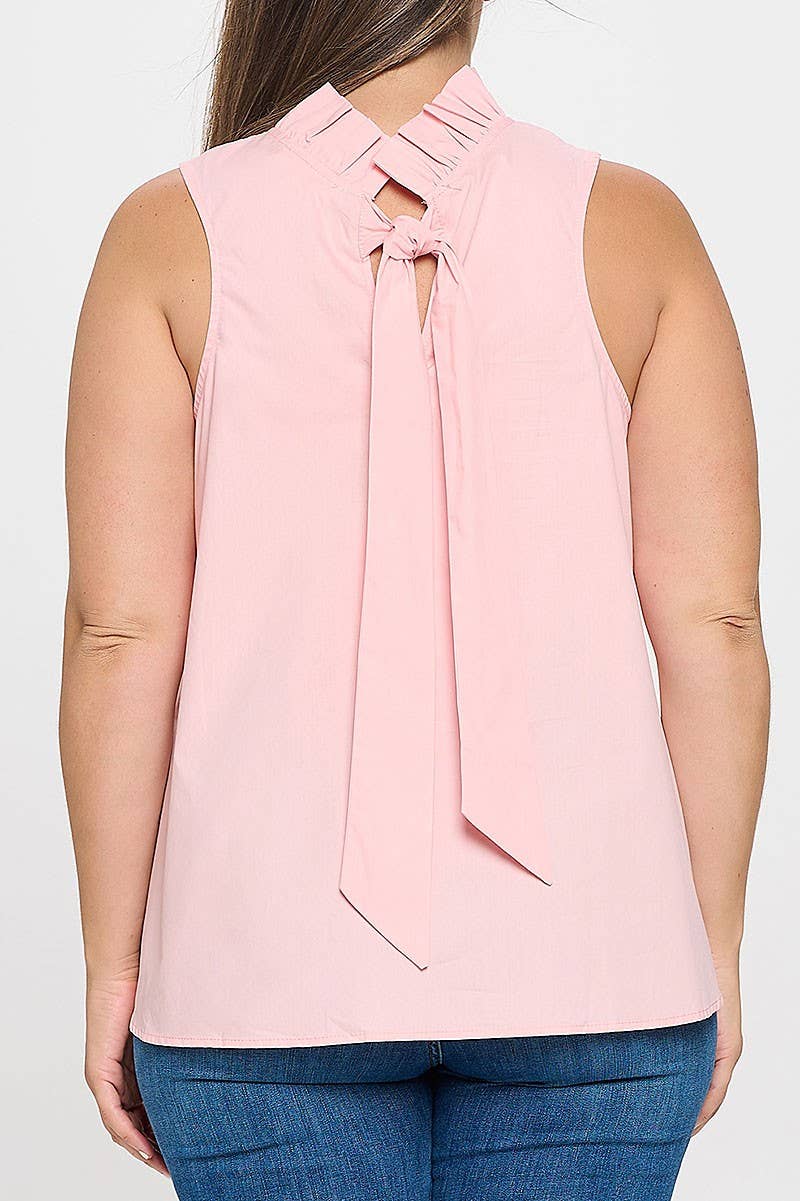 ROUSSEAU - Wholesale Blouse - Women's - PLUS SIZE SLEEVELESS RUFFLE NECK SOLID TOP4