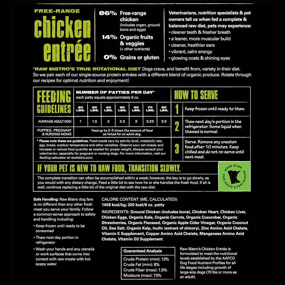 Raw Bistro Pet Fare - Wholesale Pet Food - Dog - 🐓 Raw Frozen Chicken Entrée - 18 lb Box (8 oz Patties)2
