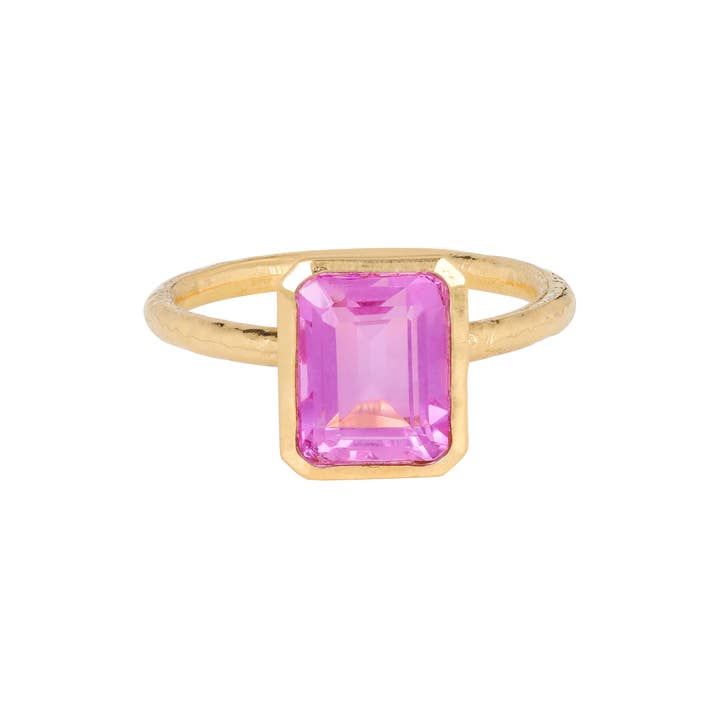 Tiramisu - Wholesale Single Stone/Solitaire Ring - Gold Plated Over Silver Kunzite Quartz Solitaire Ring2