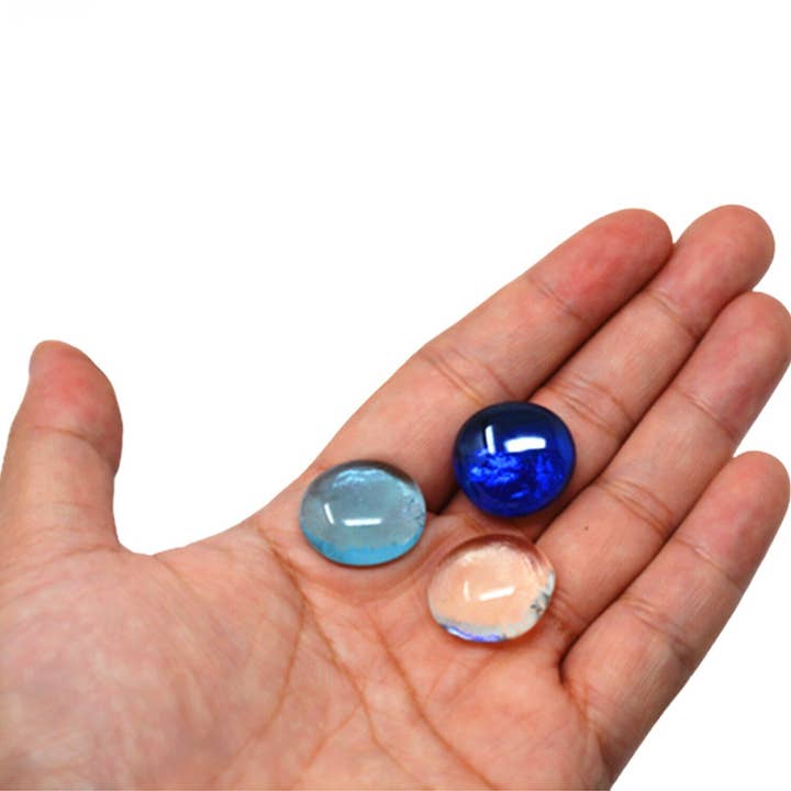 Tsyware - Wholesale Decorative Tabletop Object - 1 Lb (100 Ct)1 Bag Flat Glass Marbles Blue Clear Mixed Color4