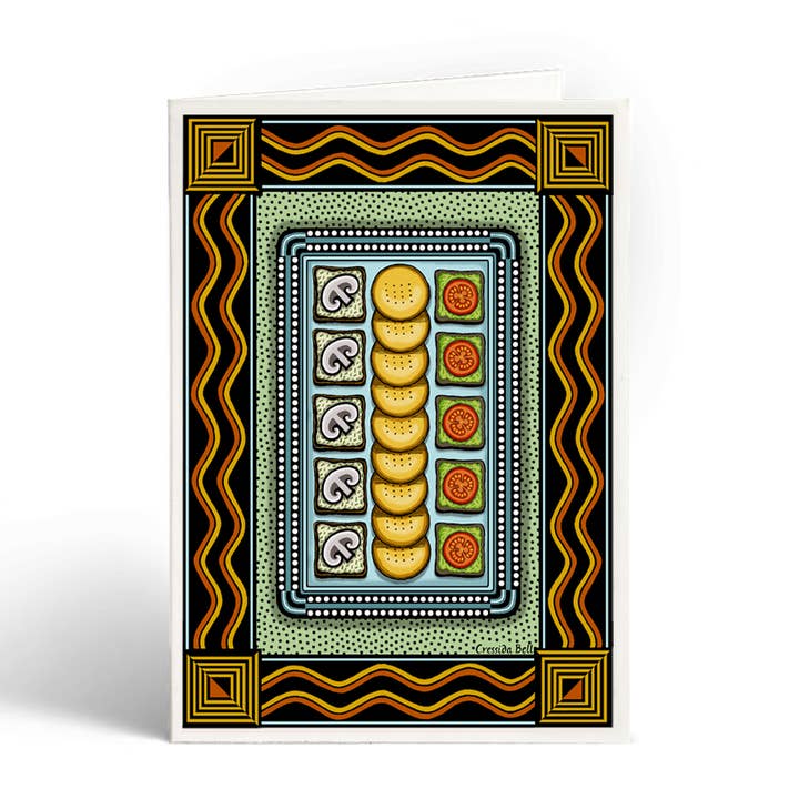 Canapés Greetings Card for wholesale by Cressida Bell