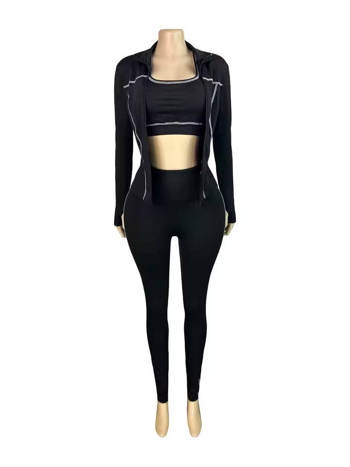 MB Fashion Wholesale - Wholesale Activewear Set - Women's - MB FASHION 3-Piece Activewear Set – Sports Bra, Leggings & Zip Jacket MB503811
