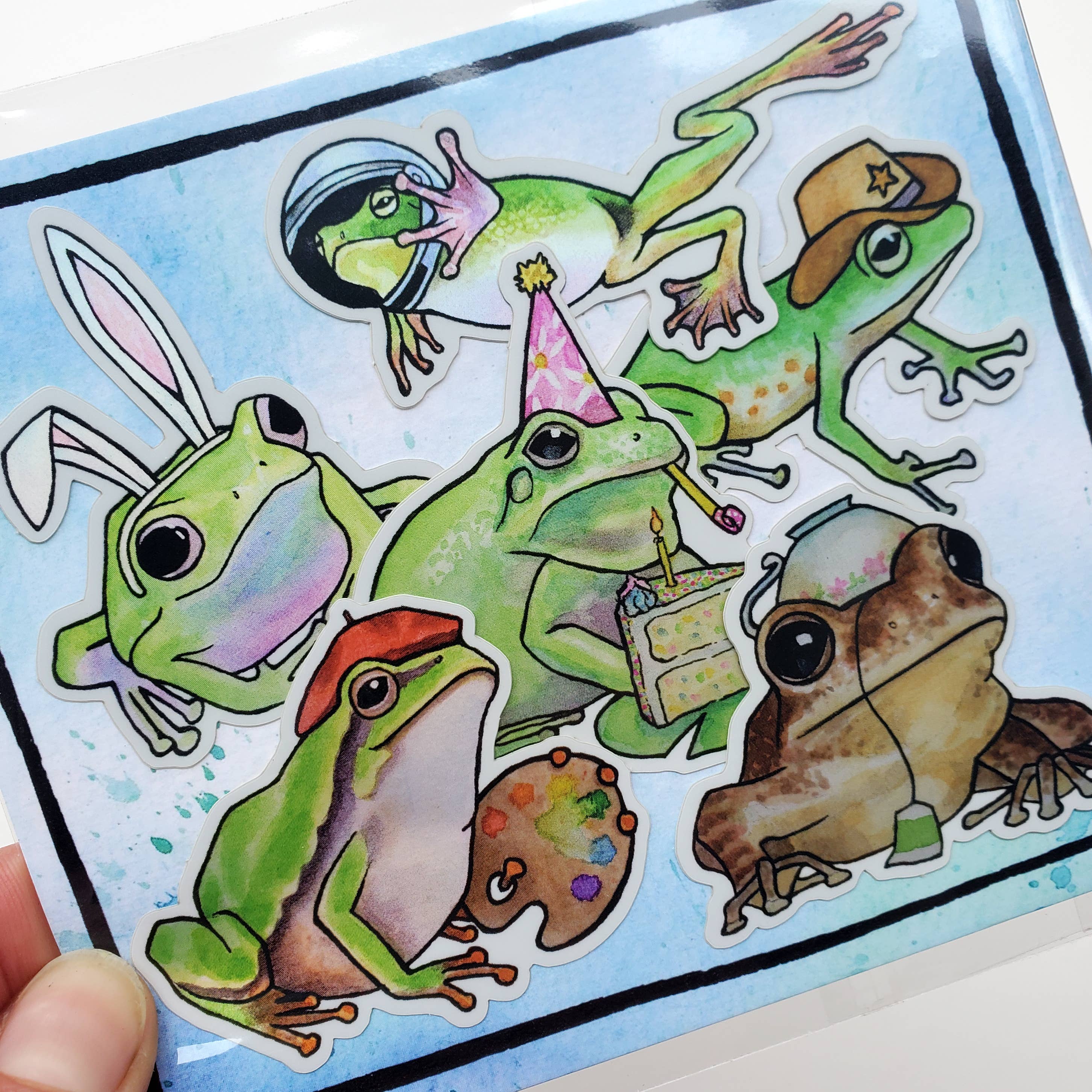 Art by Trisha Hall - Wholesale Sticker - Frogs with Hats | Sticker Pack1