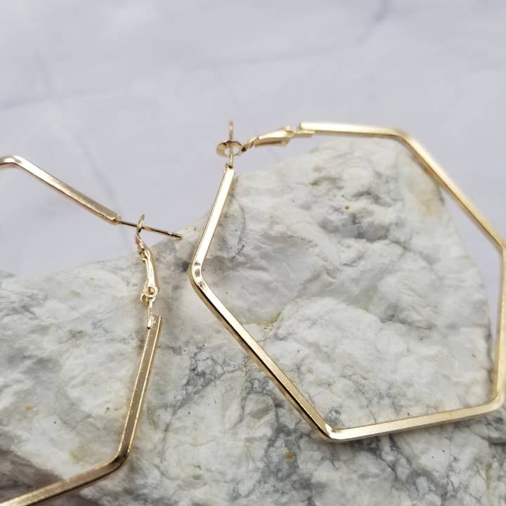 The Pretty Jewellery – Engroshandel Hoops – Guld geometri sekskant Wire Hoops1