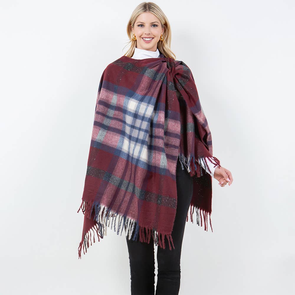 Sensibling Corp. - Vente Poncho – femme - Poncho à Franges en Plaid0