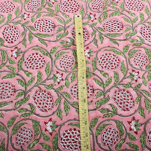 Fabricrush - Wholesale Fabric - Strawberry Pink, Green Indian Hand Block Print Fabric1