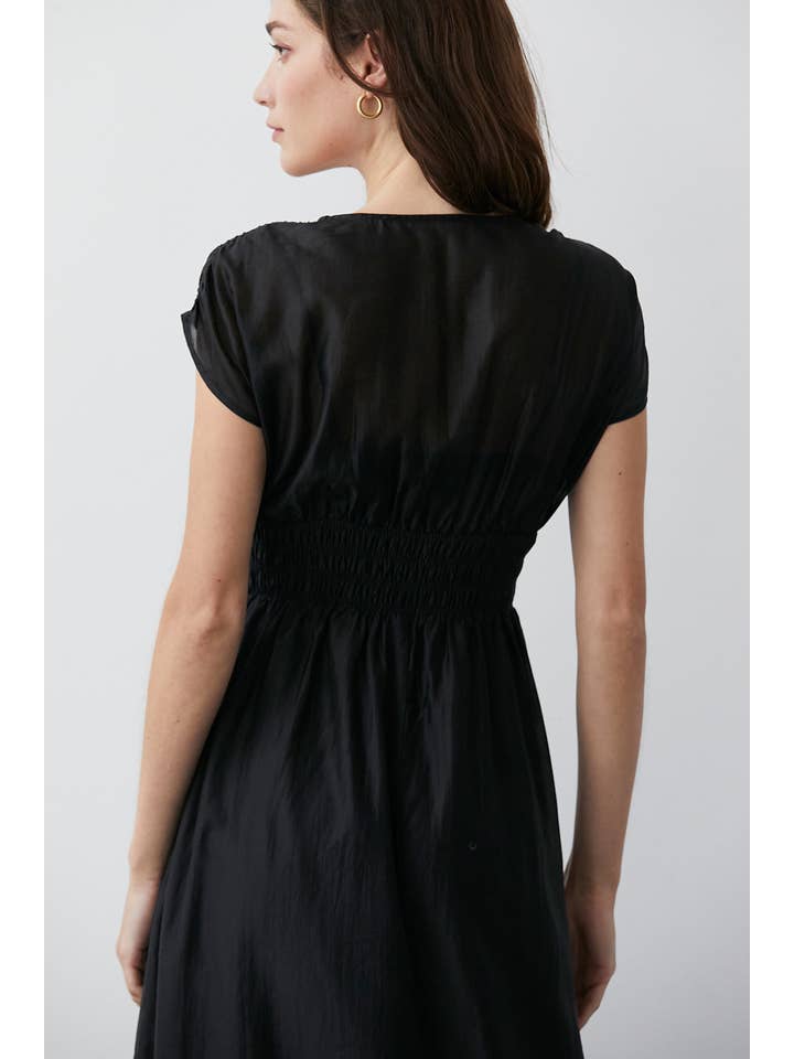 BLACK CD8704 - Allison Smocked Waist Midi Dress for wholesale on Faire