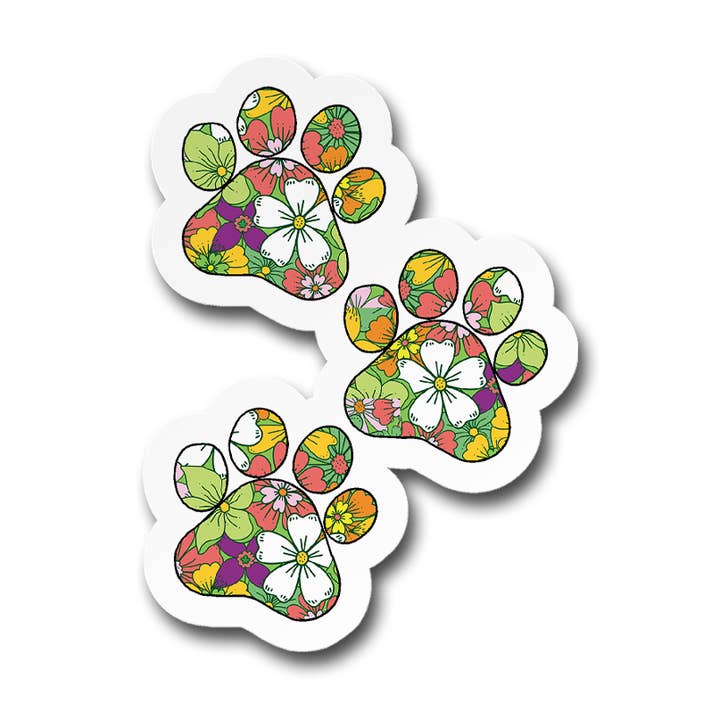 Floral Pattern Paw Prints Cute Sticker Vinyl Decal for wholesale by CJ's Sticker Shop