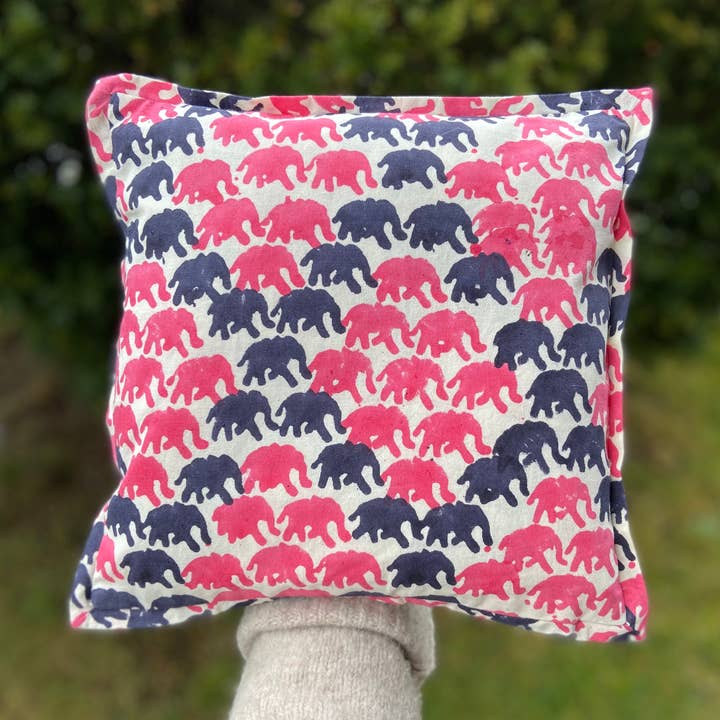 Kissenbezug 30x30cm indischer Blockdruck Elefanten Pink/Blau für den Großhandel von Pink Tuk Tuk