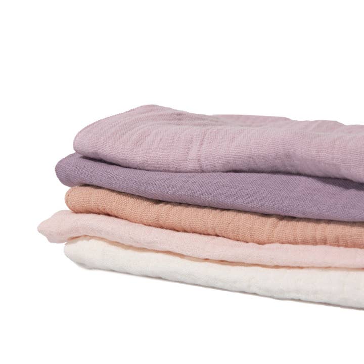 Zoe Sage - Venta al por mayor Paños de lavado - Niños y bebés - Toallitas de muselina orgánica para bebés, paquete de 5, colorete de lavanda