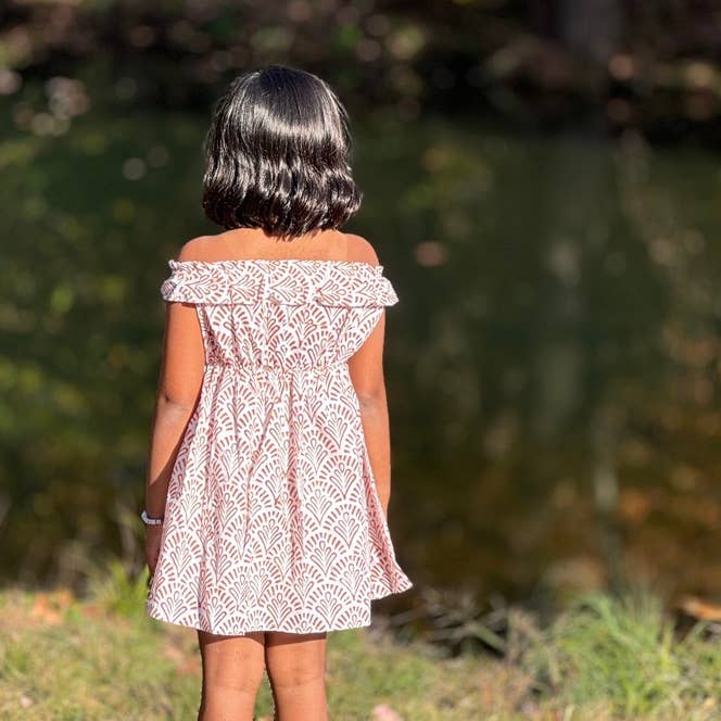 Toddler Girls' Neutral Color Block Printed Dress with Pocket for wholesale by Meerahi