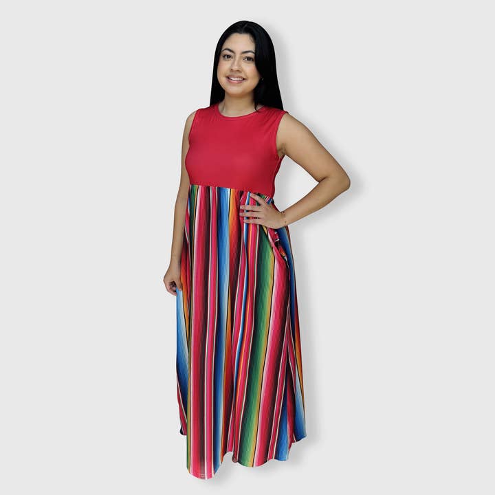Serape Red Maxi Dress Women for wholesale by ILTEX Apparel