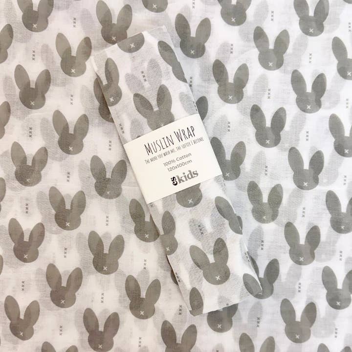 Muslin Wrap - Bunny Grey 100x120cm for wholesale by ES Kids