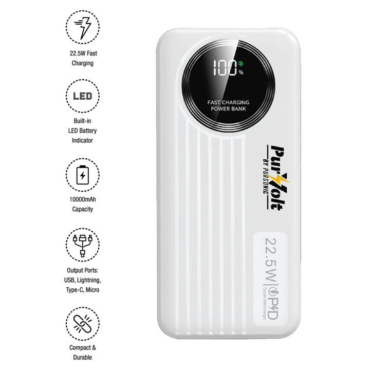 Pursonic - Wholesale Portable Charger - Pursonic 10,000mAh LED Fast Charging Power Bank1