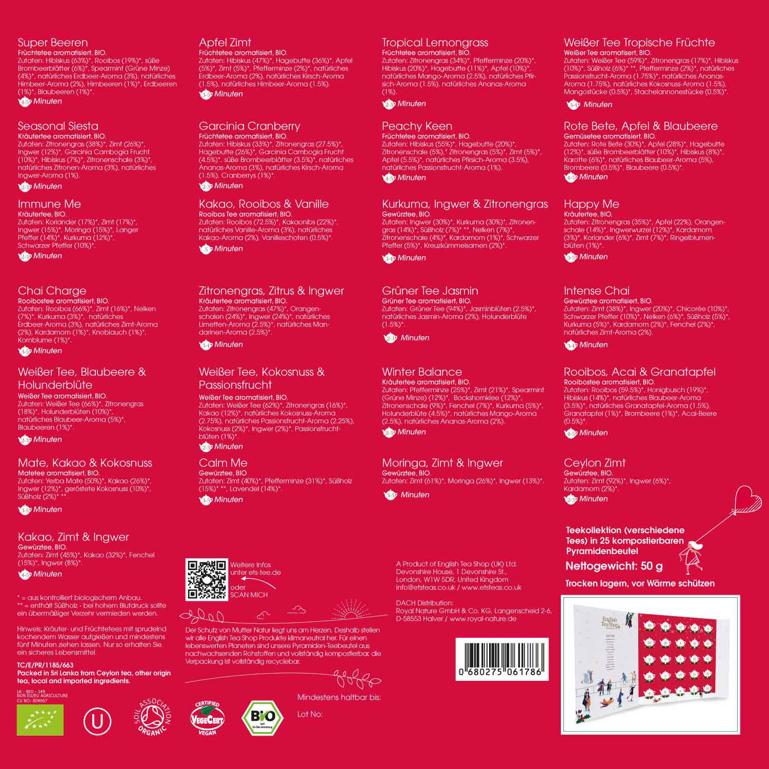 Royal Nature GmbH & Co. KG - Wholesale Advent Calendar - ETS - Premium Tea Advent Calendar with Bow "Red Christmas", 25 Organic Teas in Tea Pyramids6