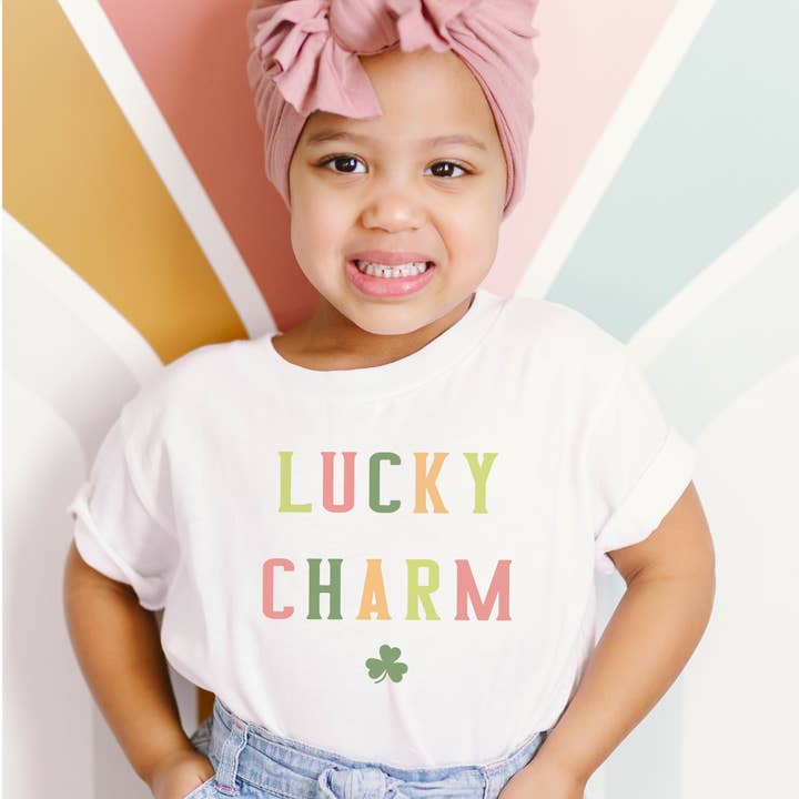 P E T I T R U E - Wholesale Screen Printed T-Shirt - Kids - St. Patrick's Day Kids Shirt - Boho Kids Tee Lucky Charm
