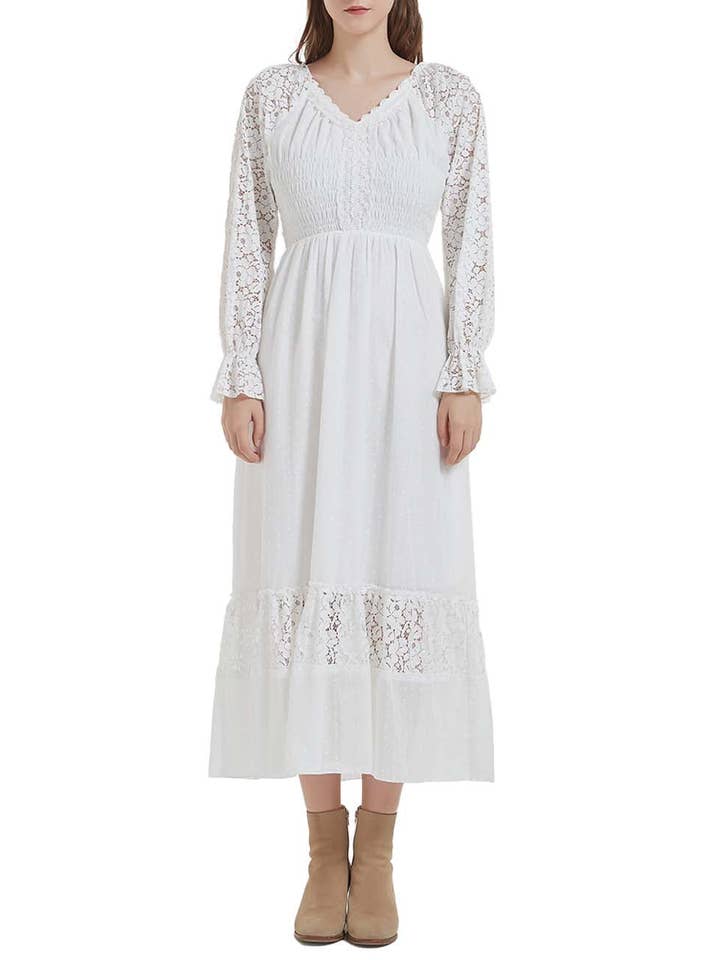 Anna Kaci Wholesale - Wholesale Dress – Women's - Womens Lace Long Sleeve V Neck Fall Maxi Dress9
